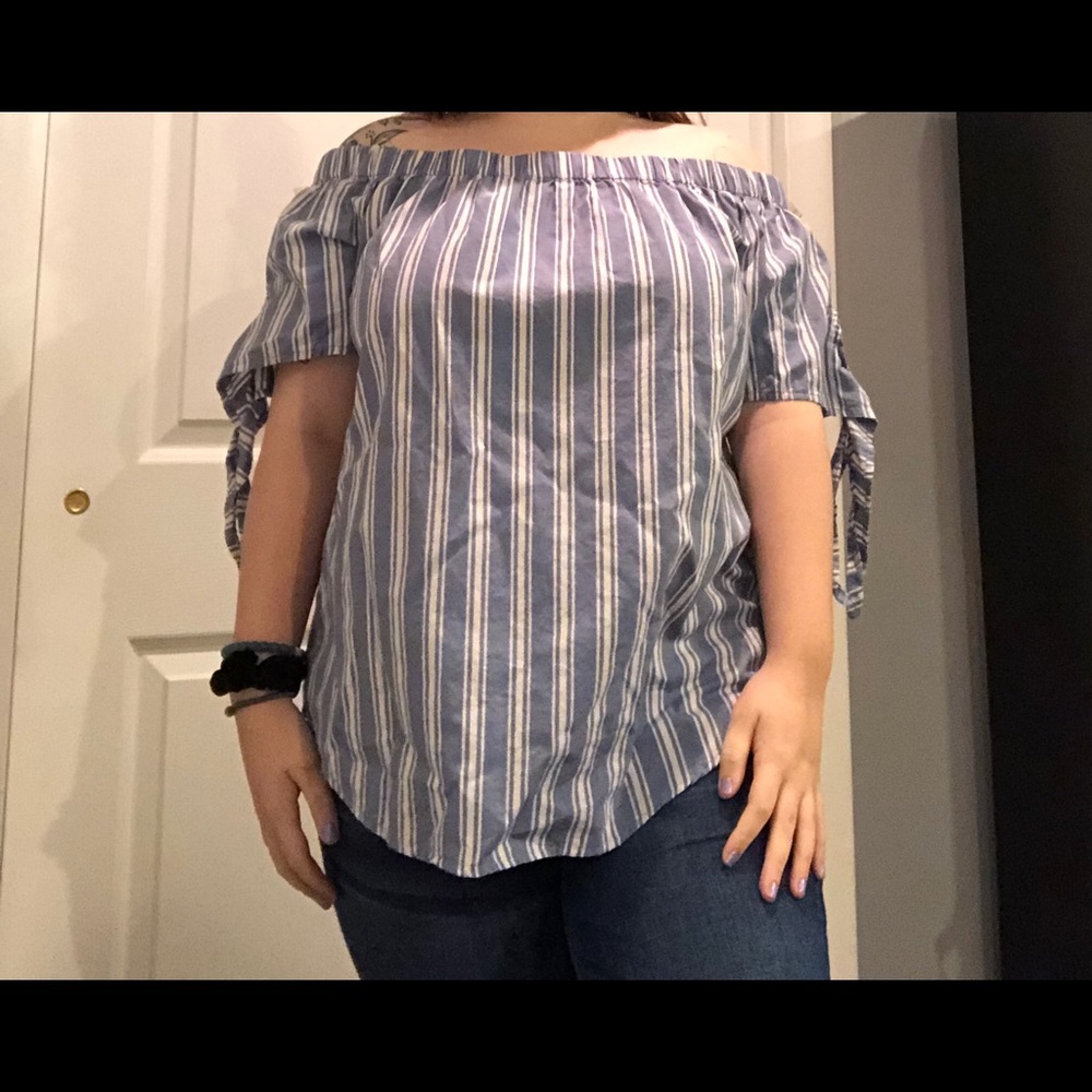 Blue/White Stripped Off the Shoulder Blouse